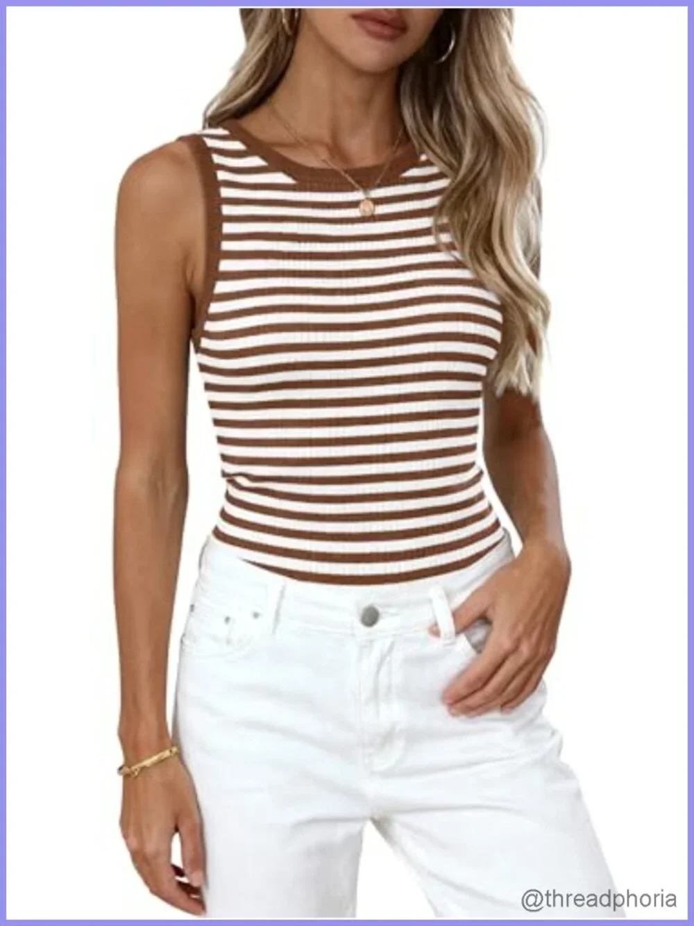 Ribbed Knit Tank Top - Sleeveless Striped Summer Top